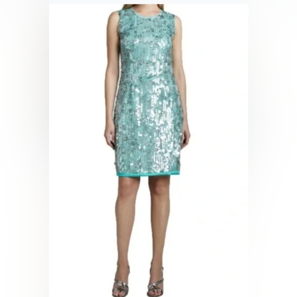 NWT - Elie Tahari Aqua Silk Sequin Dress - Size 8
